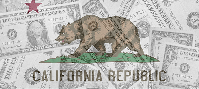 image - California Flag over Dollar Bills