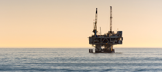 Off Shore Oil Rig Drilling Off Coast Of Southern California