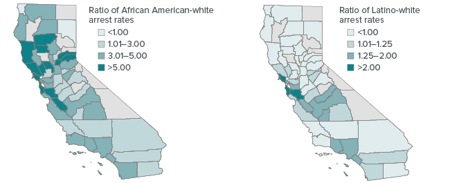 figure - Racial disparities in arrests vary substantially across counties