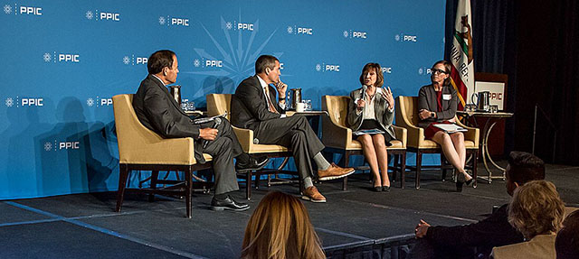 photo - Jeffrey Mount, Wade Crowfoot, Karen Ross, and Louise Bedsworth at 110519 PPIC Water Policy Center Event