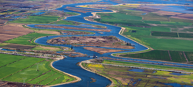 Photo of an aeriel view of the Sacramento San Joaquin River Delta
