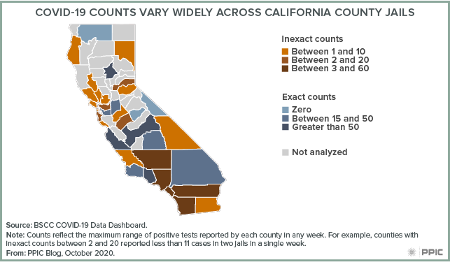 Map - COVID-19 Counts Vary Widely across California County Jails
