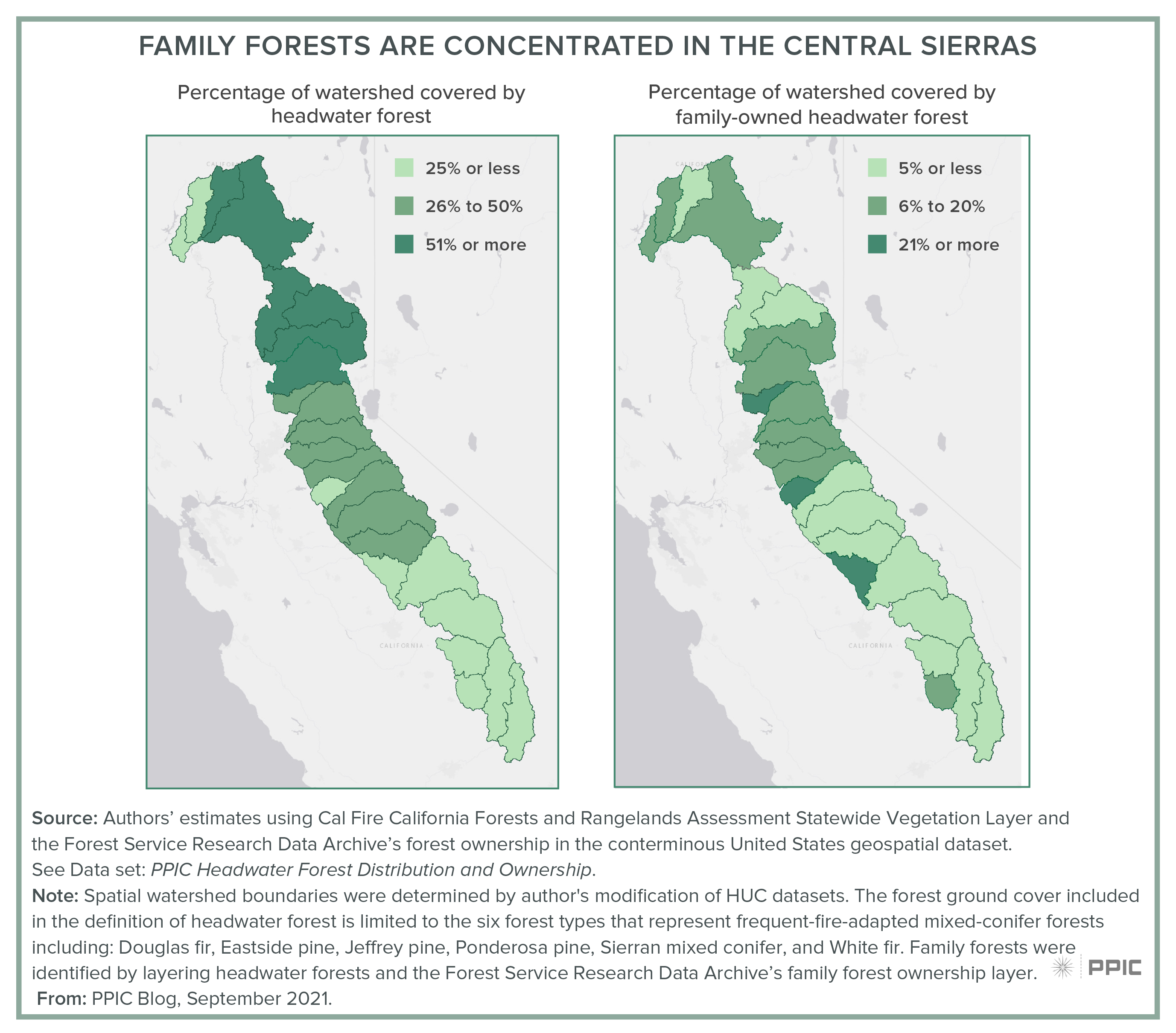 figure - Family Forests Are Concentrated in the Central Sierras