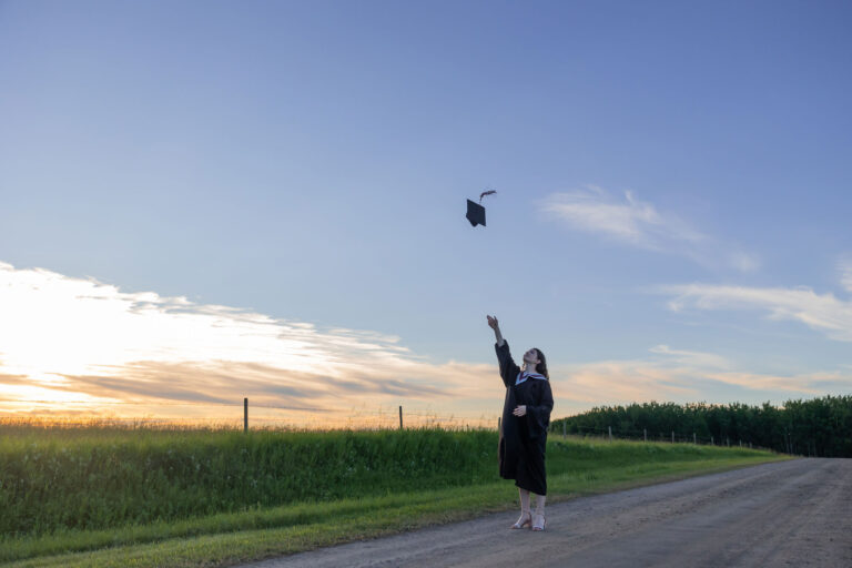photo - Graduate Cap Throw on Rural Road