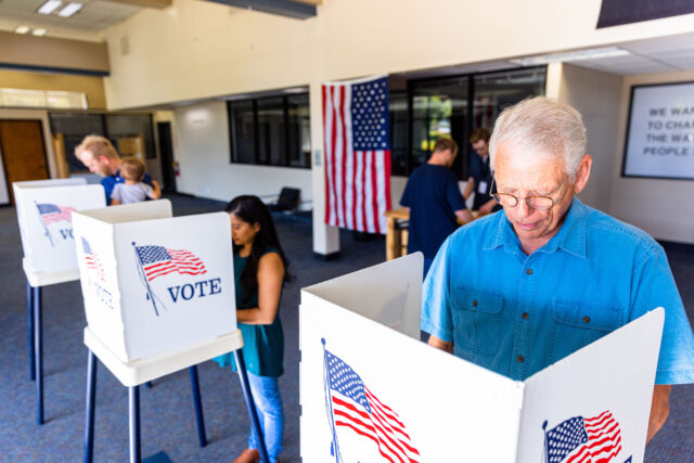 photo - Voters in Booths Voting at Polling Station